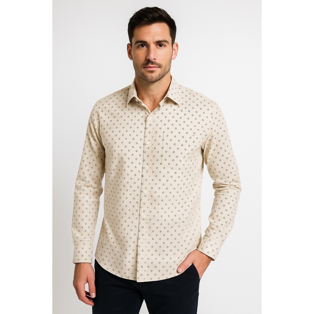 Kaijas Sport Shirt Mens XL Cream All Over Print Western Cowboy Classic Vintage‎